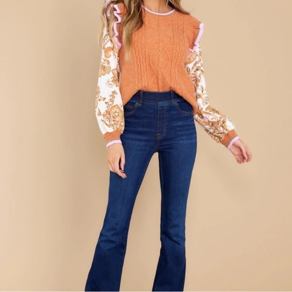Fate Mixed Media Sweater With Full Sleeves Shoulder Ruffles Size Small